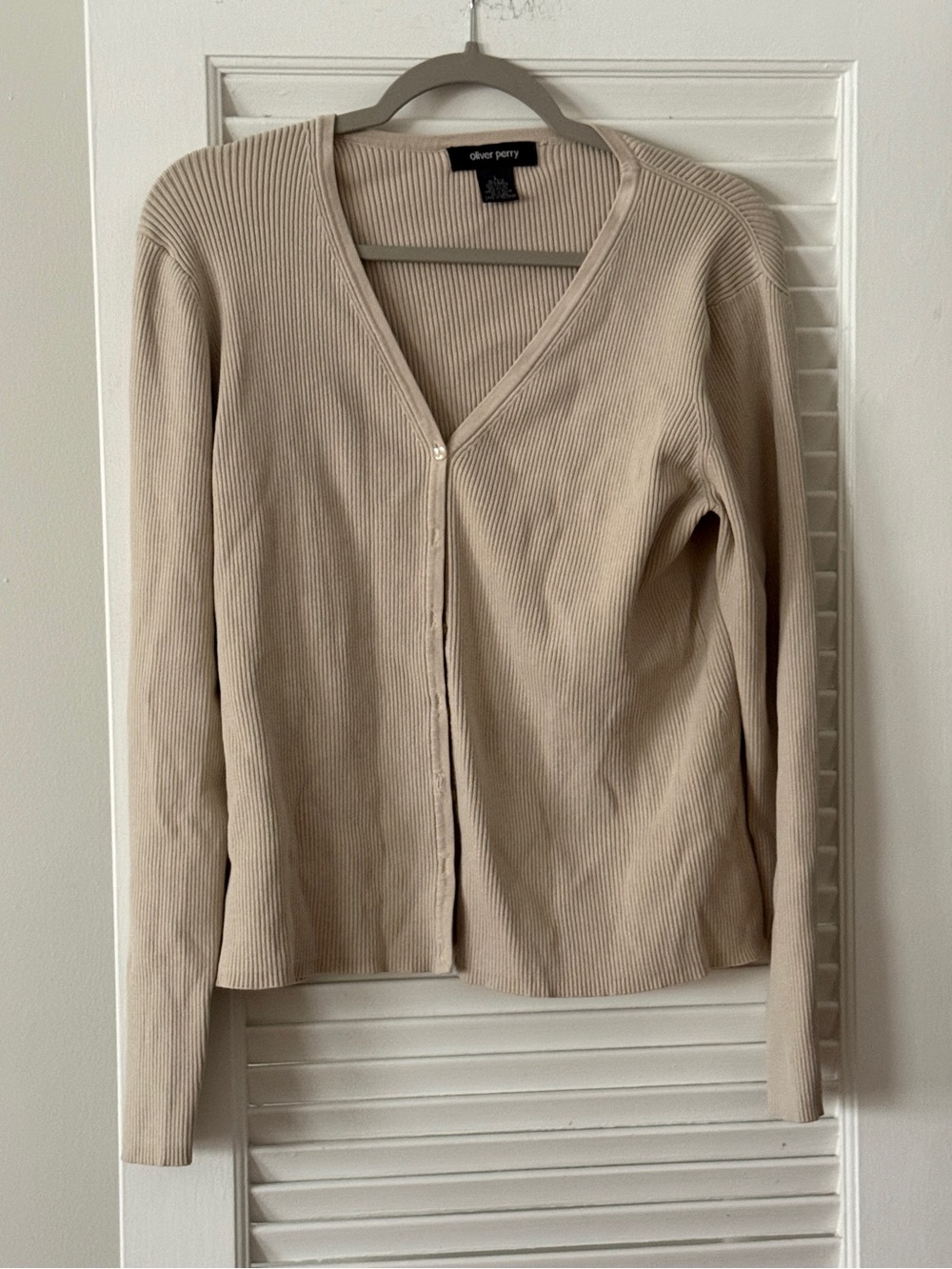 Vintage Oliver Perry Ribbed Silk Blend Cardigan - Tan/Beige - Size L